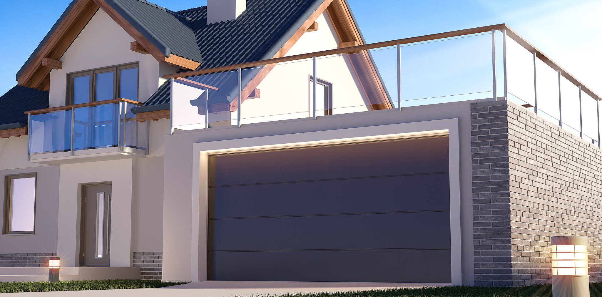 Ein modernes 3D Haus mit Garagenanbau