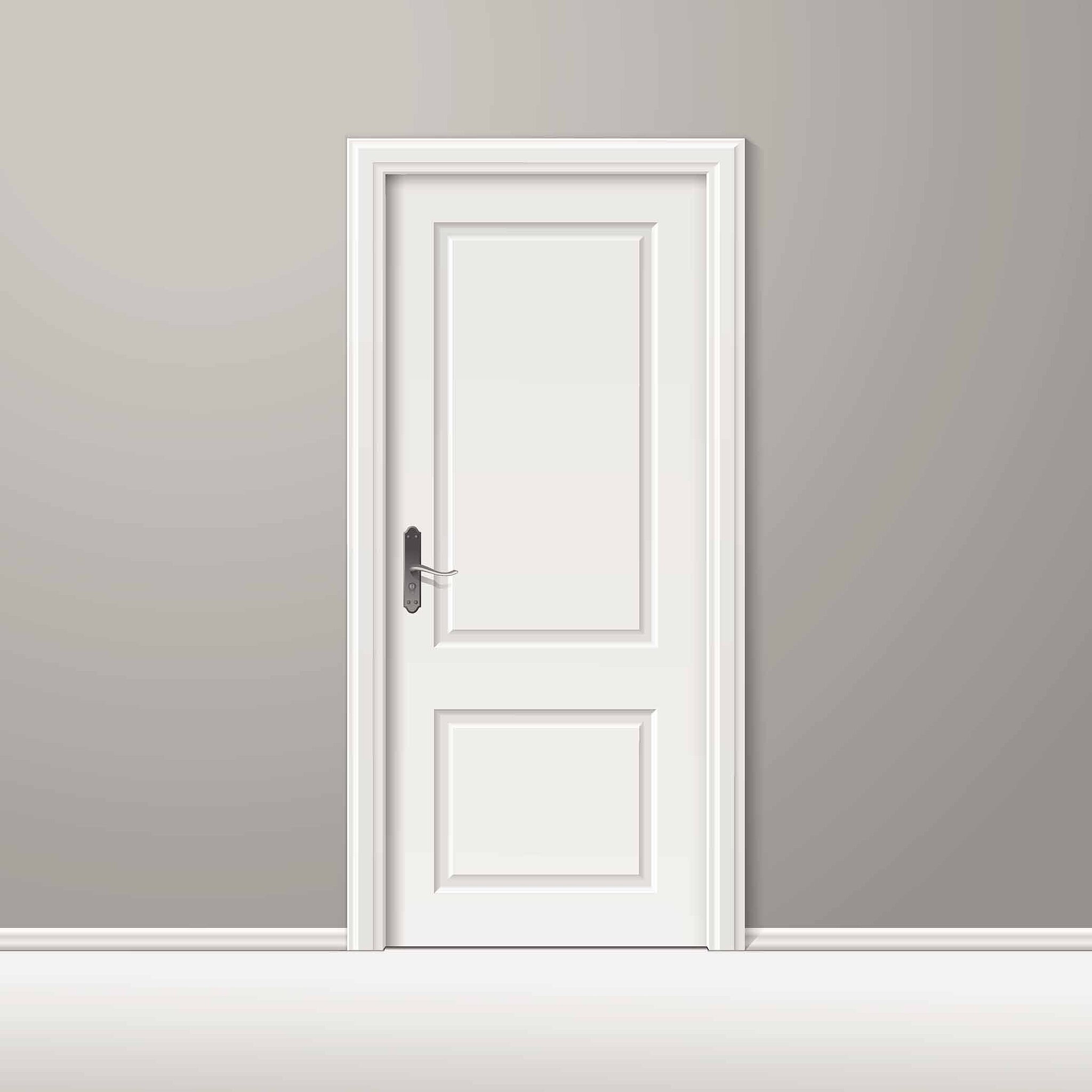 Eine weiße Tür mit grauem Hintergrund